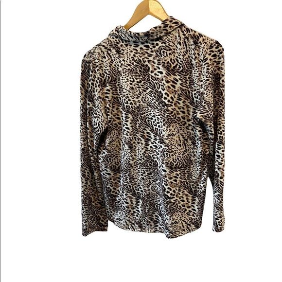 ANNE KLEIN Leopard Print Lightweight Button Up Collared Cardigan Top M - Picture 4 of 7